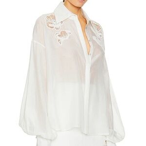 White Sheer Blouse with Floral Embroidery